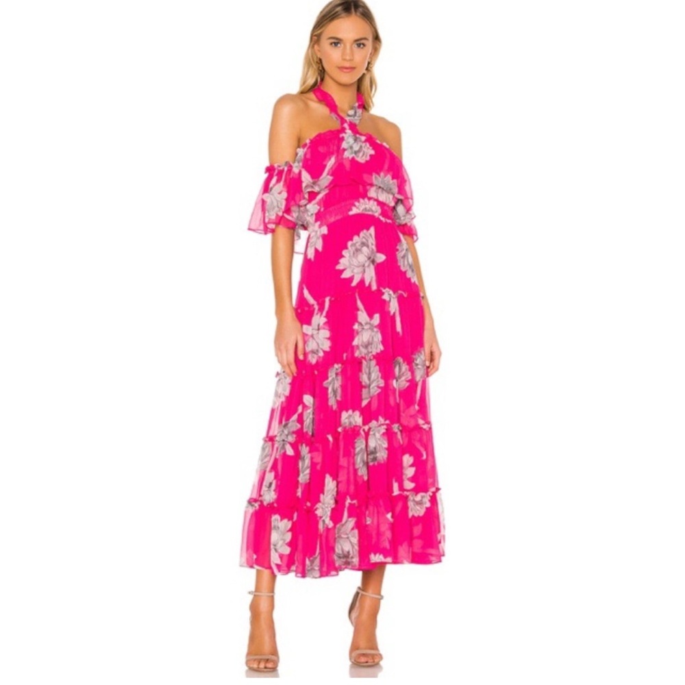 Misa Los Angeles Fuchsia Floral Halter Maxi Dress